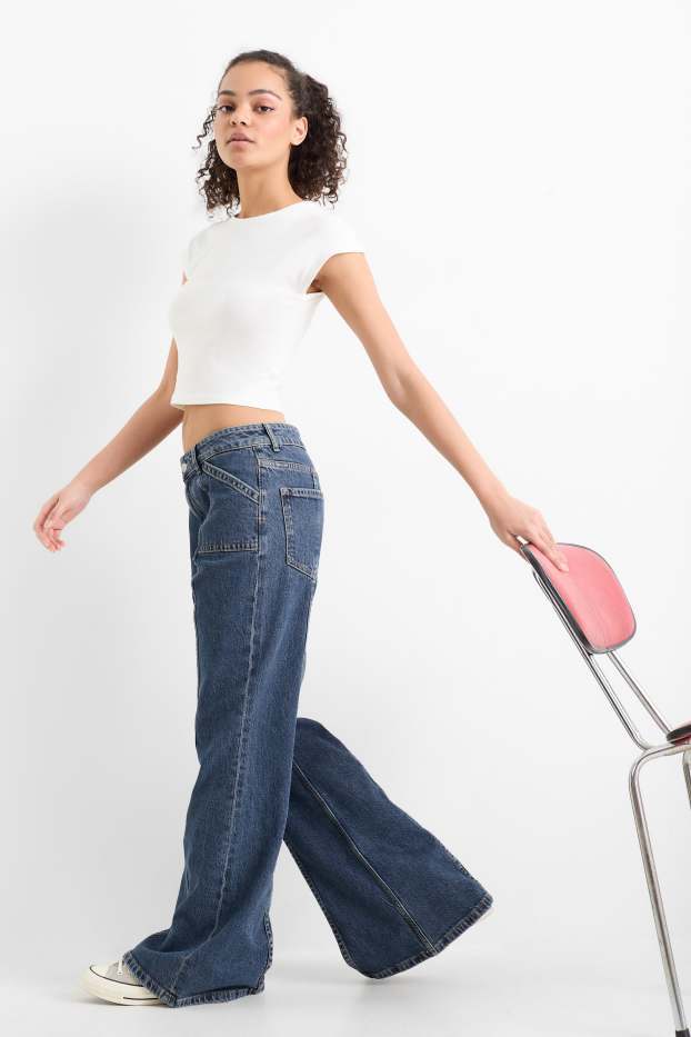 Dámské - Wide flared jeans - mid waist - džíny - modré