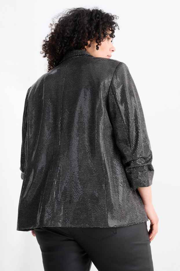 Women - Blazer - relaxed fit - shiny - dark gray