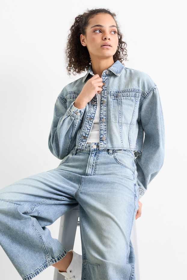 Damen - Crop Jeansjacke - helljeansblau
