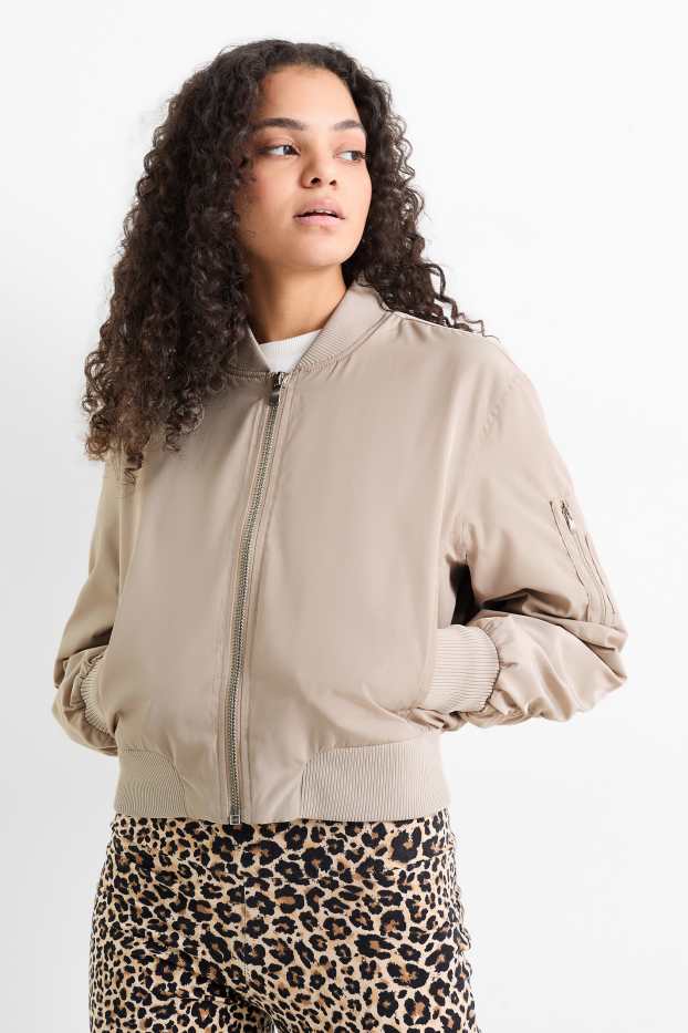 Dona - Jaqueta bomber crop - beix clar