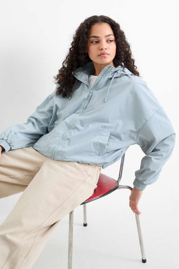 Dámské - Bunda s kapucí - světle modrá