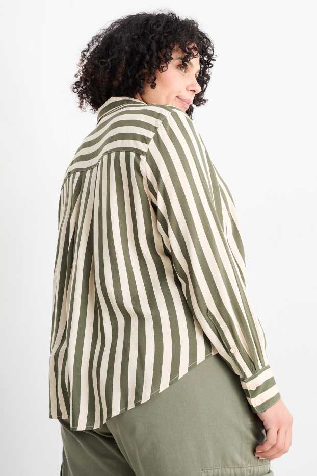 Damen - Bluse - gestreift - beige / grün