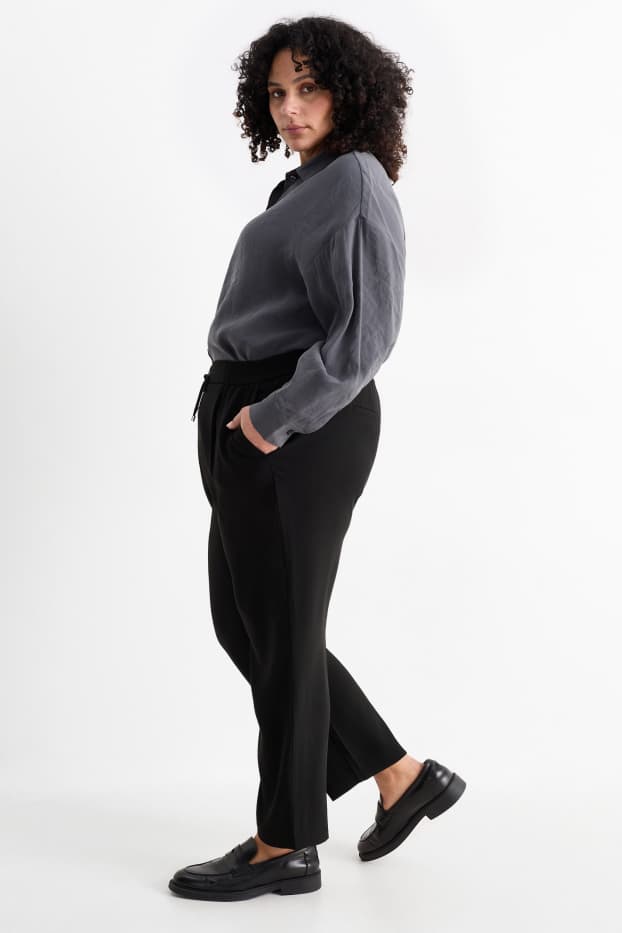 Femmes - Pantalon en toile - mid waist - tapered fit - noir