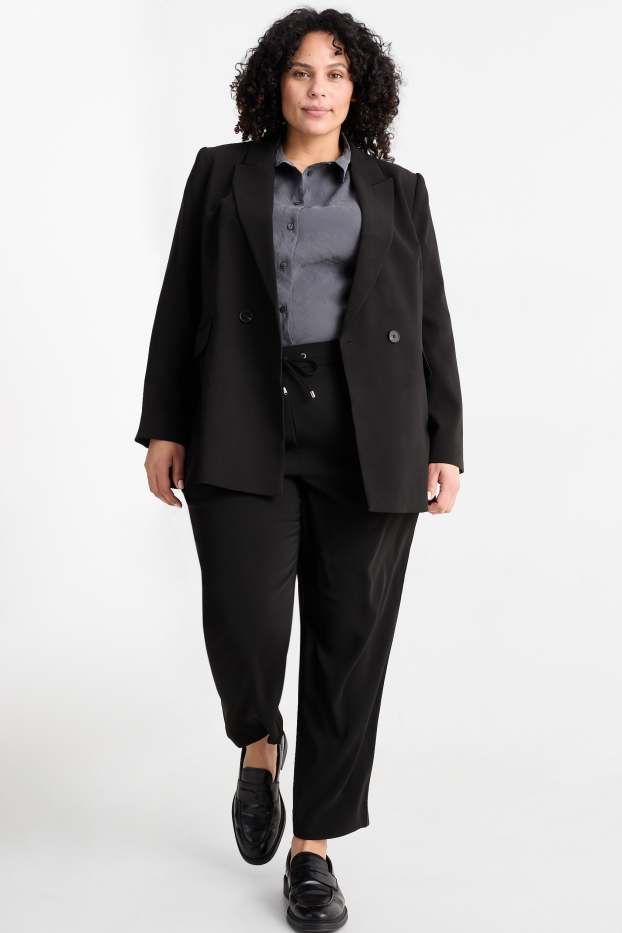 Femmes - Pantalon en toile - mid waist - tapered fit - noir