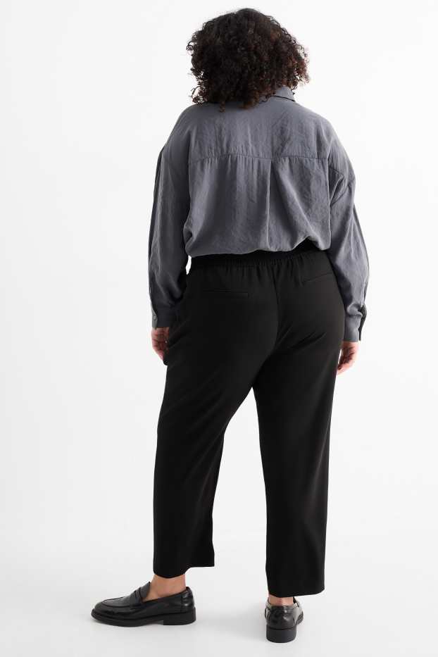 Femmes - Pantalon en toile - mid waist - tapered fit - noir