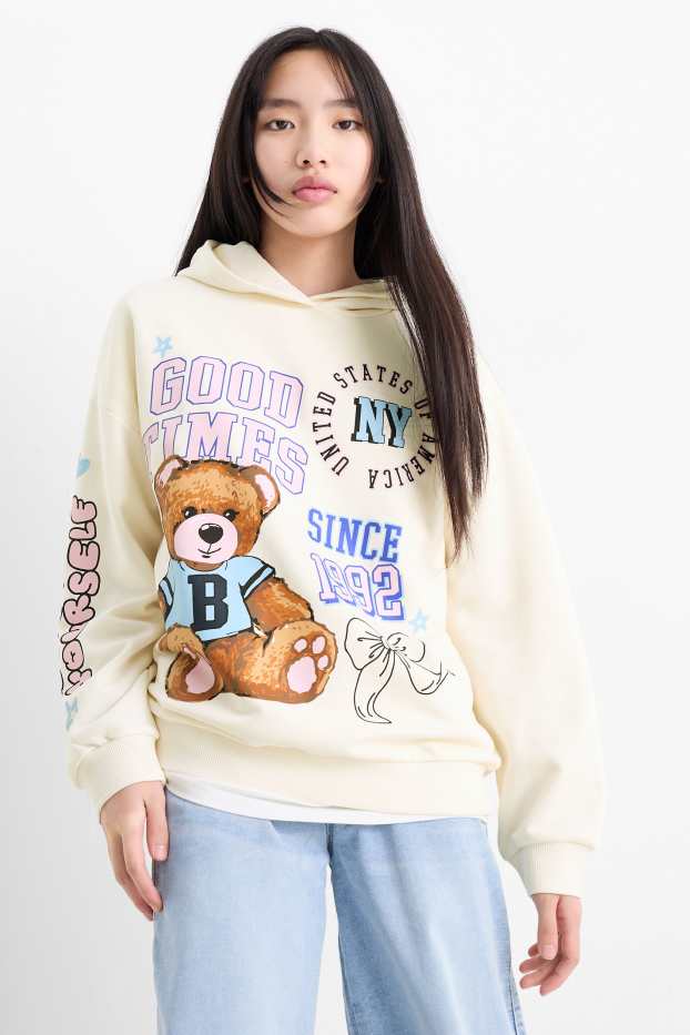 Kinder Mädchen - Bär - Hoodie - cremeweiß