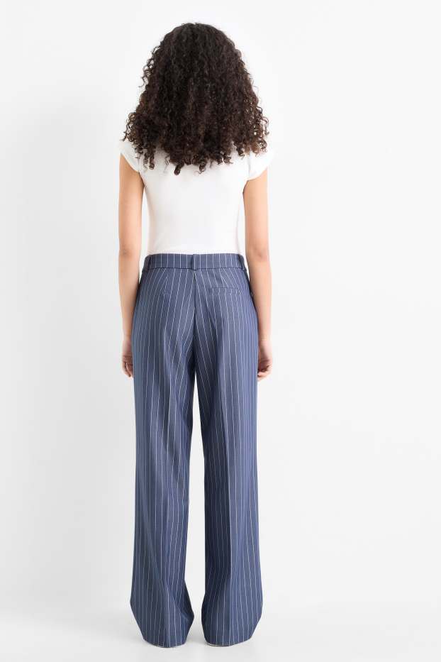 Femei - Pantaloni de stofă - talie medie - straight fit - dungi fine - albastru închis