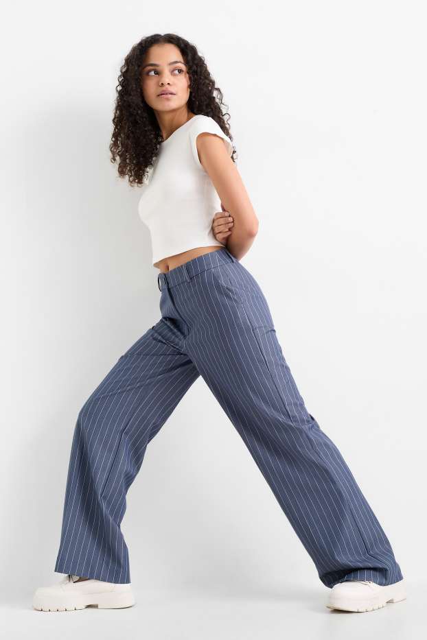 Femei - Pantaloni de stofă - talie medie - straight fit - dungi fine - albastru închis