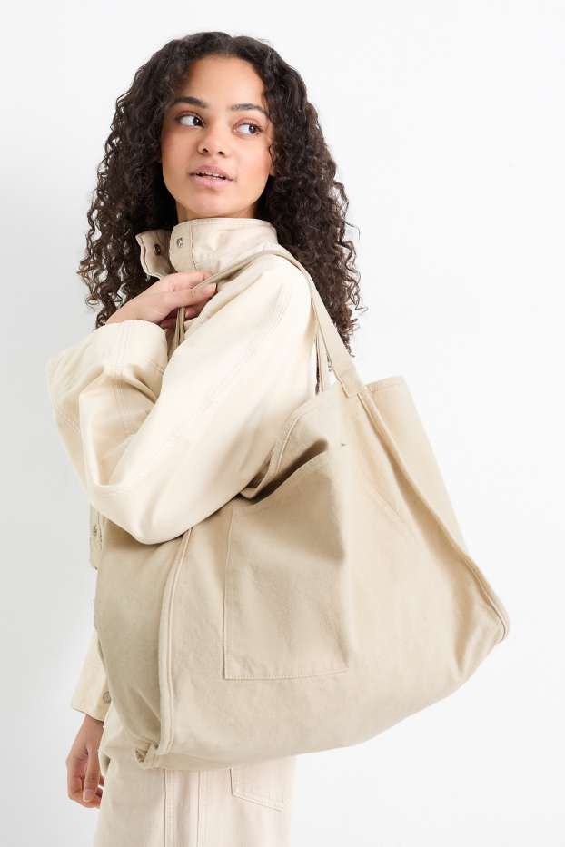 Dámské - Velká kabelka shopper - světle béžová