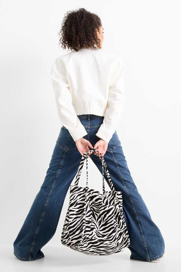 Femei - Geantă shopper mare - cu model - negru / alb