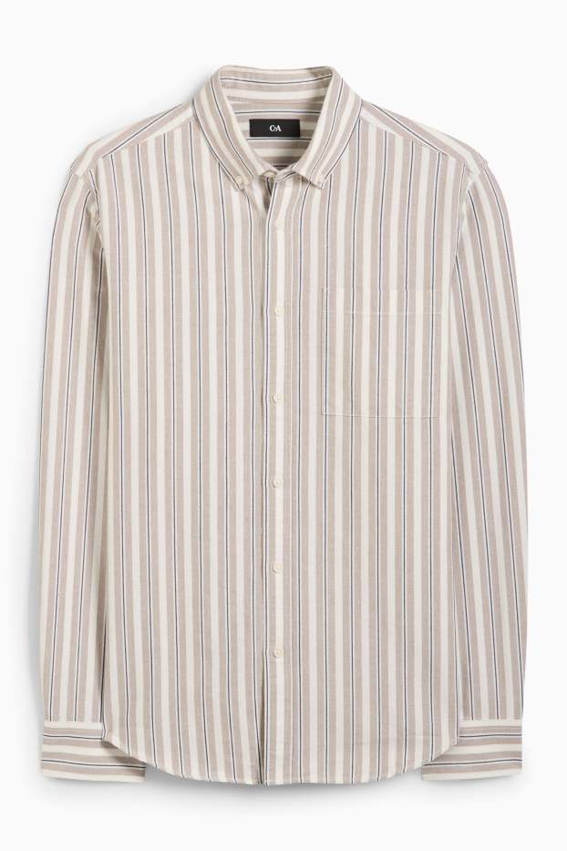 Hommes - Chemise - regular fit - col button-down - à rayures - beige
