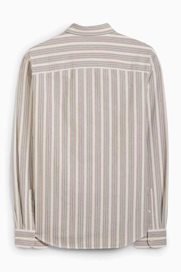 Hommes - Chemise - regular fit - col button-down - à rayures - beige