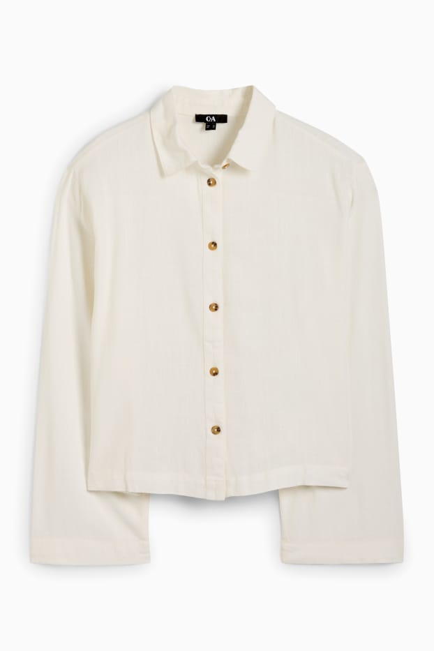 Damen - Bluse mit Leinen-Anteil - cremeweiss