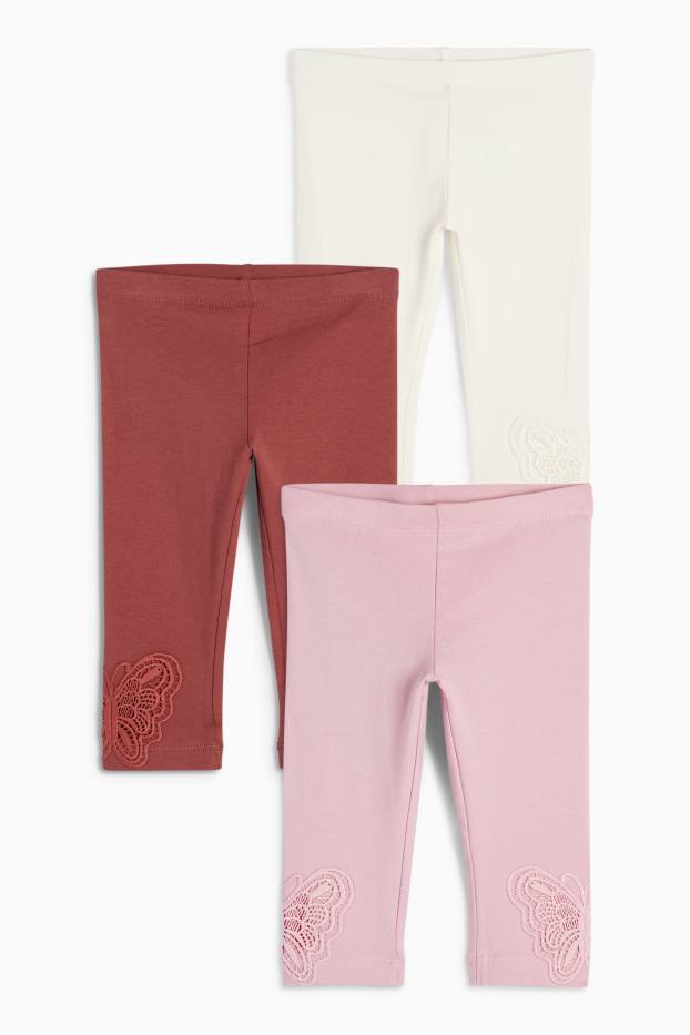 Kinder Mädchen - Multipack 3er - Schmetterling - Capri-Leggings - rosa