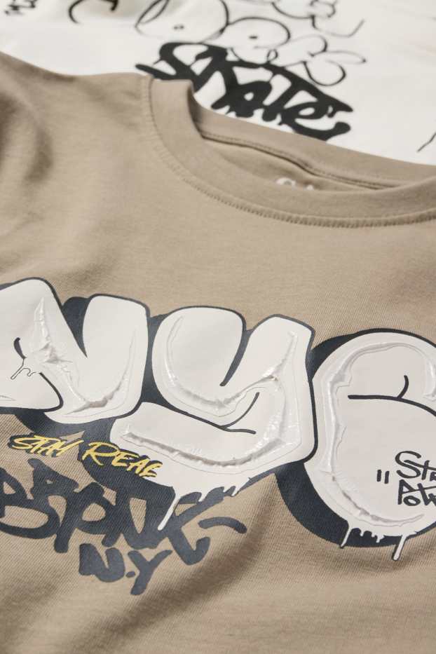 Enfants garçons - Lot de 2 - graffiti - T-shirts - beige