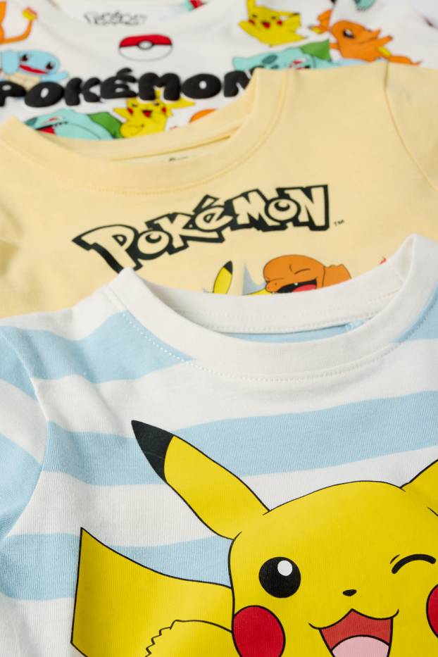 Kinder Buben - Multipack 3er - Pokémon - Kurzarmshirt - cremeweiß