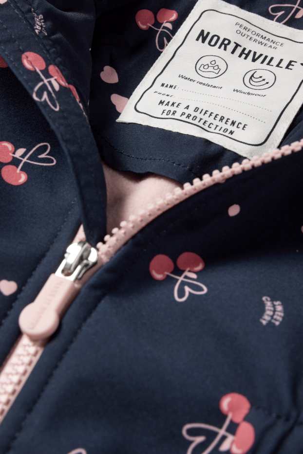 Bambine - Ciliegia - giacca softshell con cappuccio - impermeabile - blu scuro