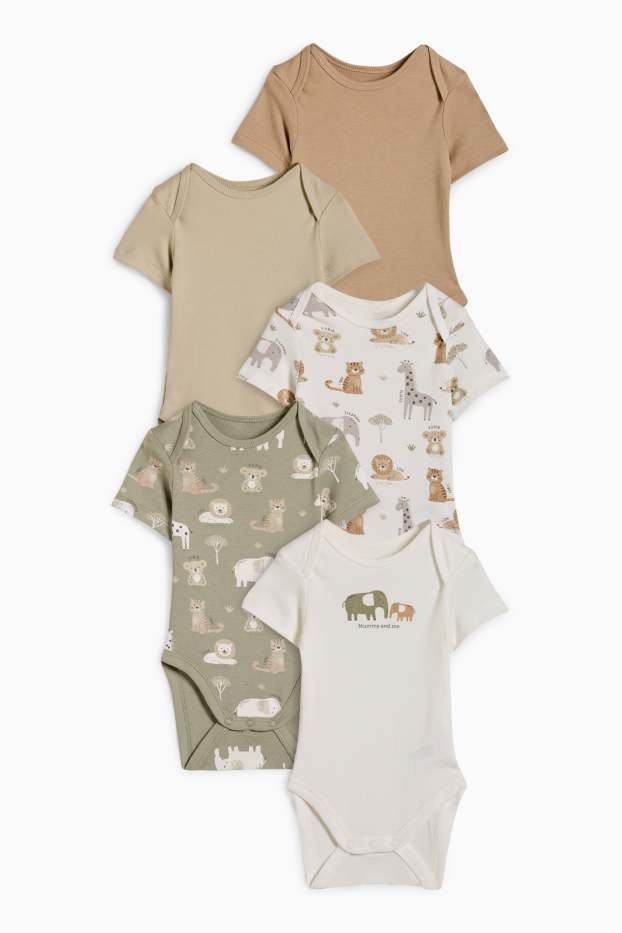 Unisex - Confezione da 5 - animali selvatici - body per neonati - bianco crema