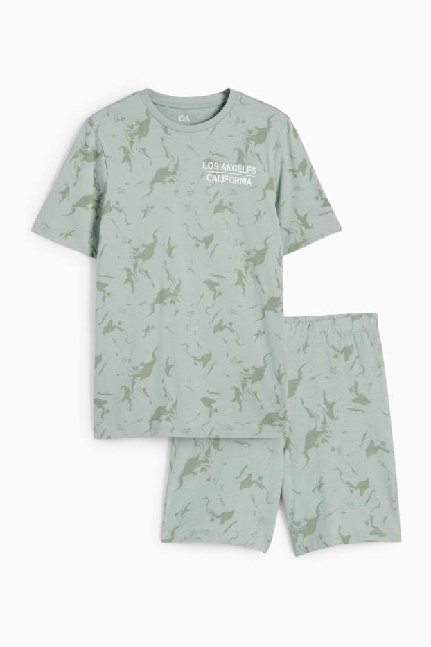 Kinder Jungen - Los Angeles - Shorty-Pyjama - gemustert - 2 teilig - hellgrün