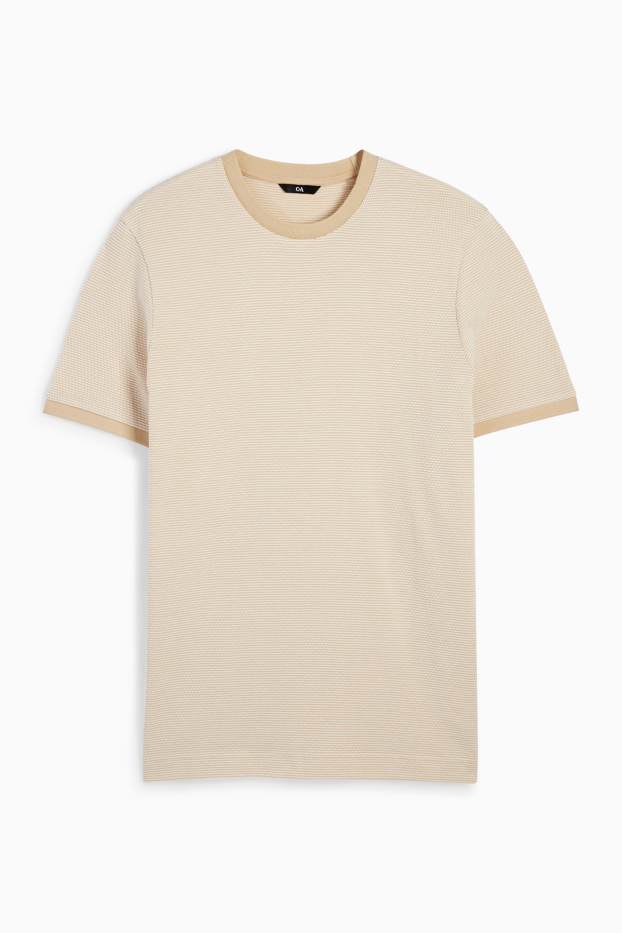 Hommes - T-shirt - texturé - beige