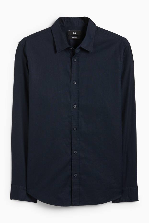 Herren - Hemd - Regular Fit - Kent - Leinen-Mix - dunkelblau