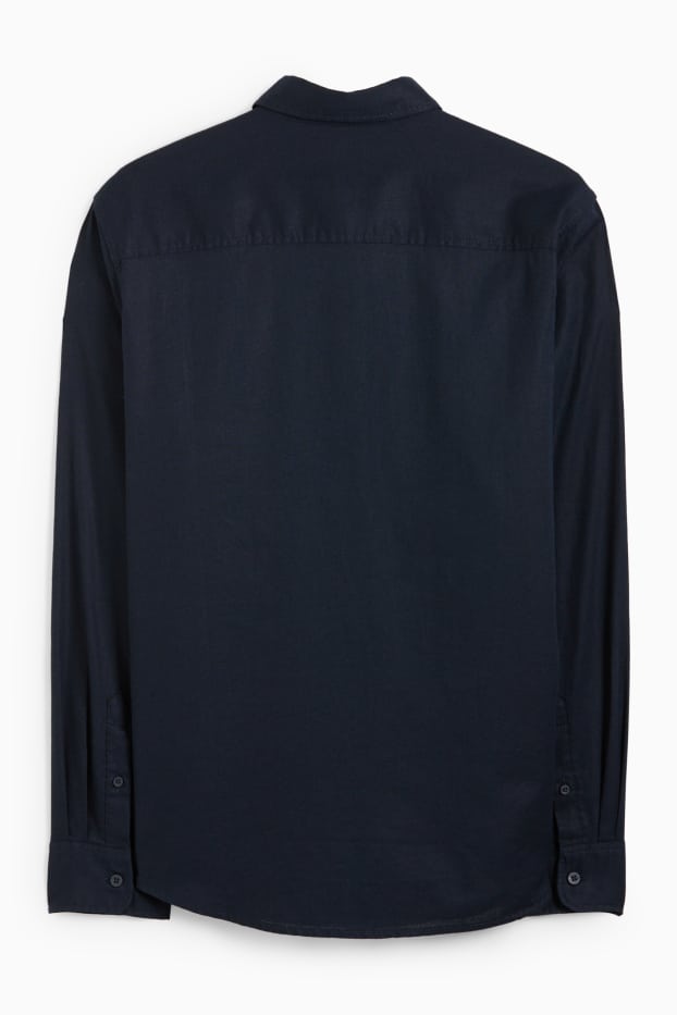 Herren - Hemd - Regular Fit - Kent - Leinen-Mix - dunkelblau