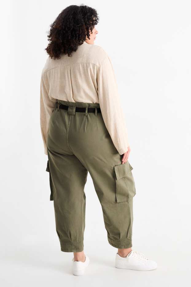 Femmes - Pantalon cargo - high waist - tapered fit - vert foncé