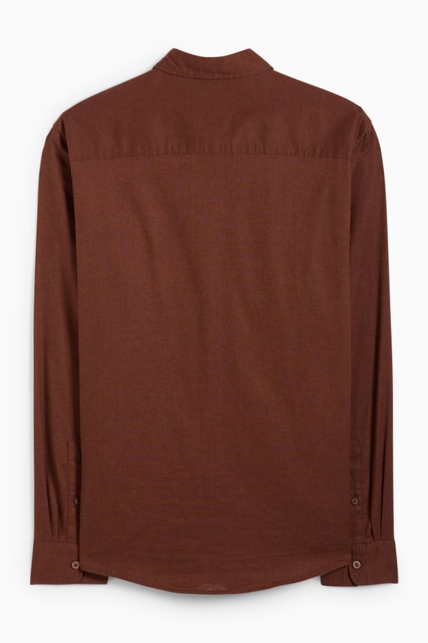 Home - Camisa - regular fit - Kent - mescla de lli - marró