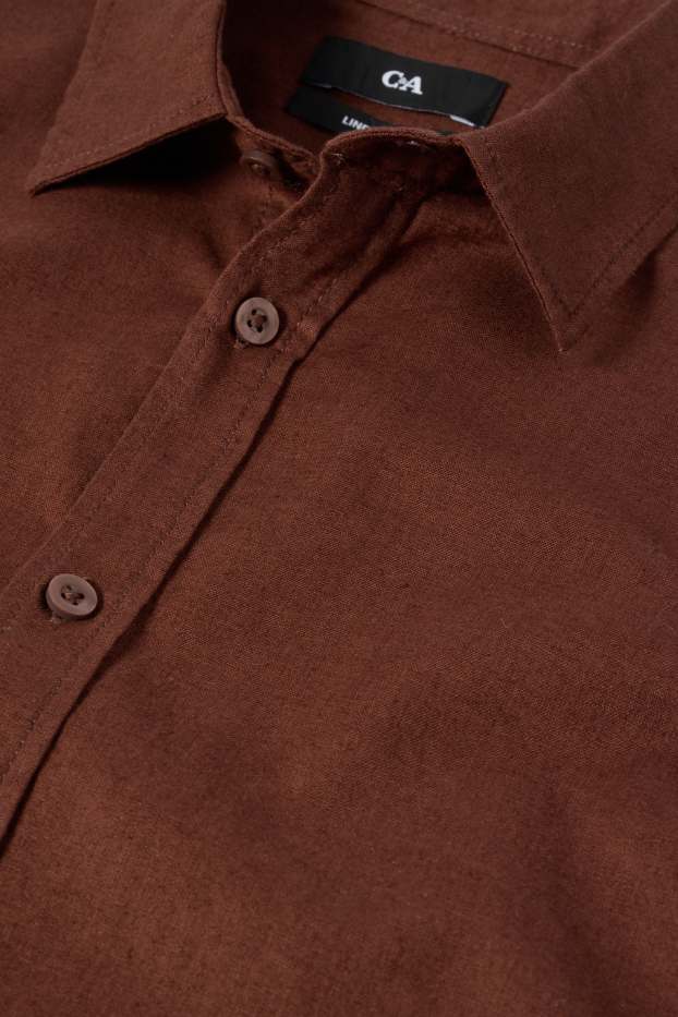 Home - Camisa - regular fit - Kent - mescla de lli - marró