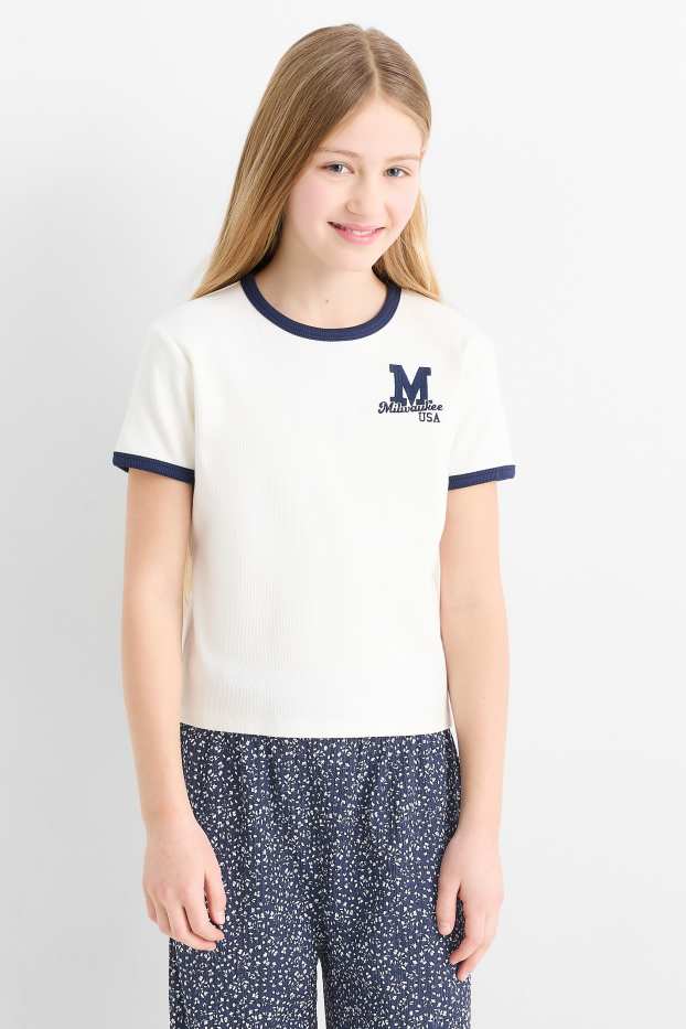 Copii - Fete - Set - Milwaukee - tricou cu mânecă scurtă și pantaloni de stofă - 2 piese - albastru închis
