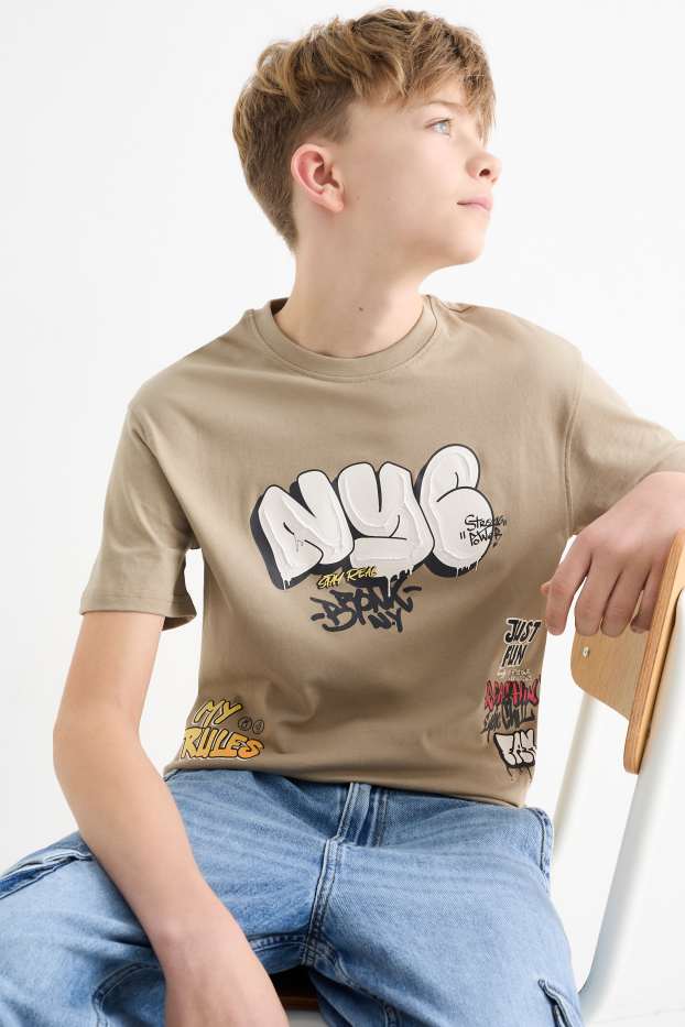 Enfants garçons - Lot de 2 - graffiti - T-shirts - beige