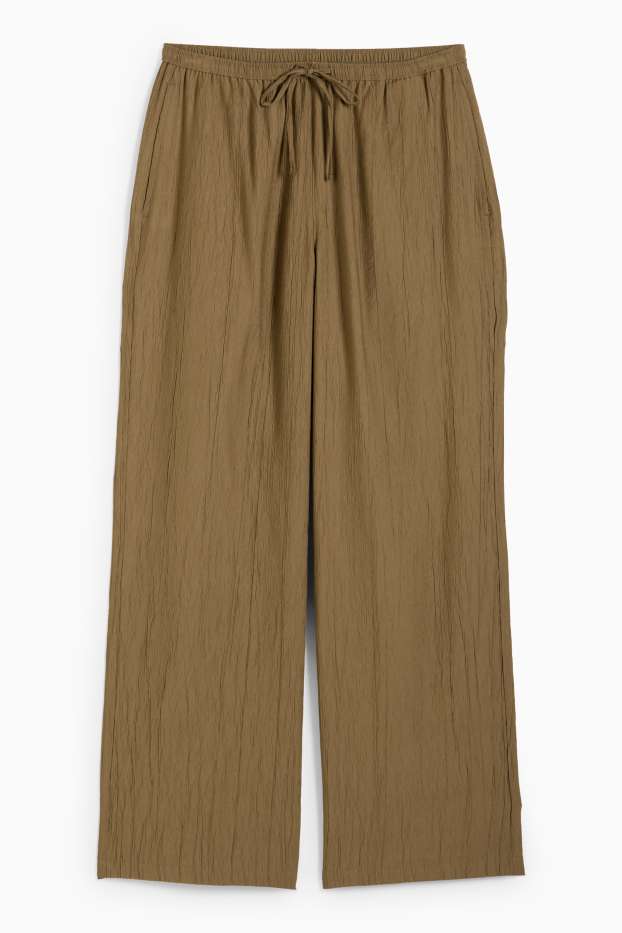 Dámské - Plátěné kalhoty - mid waist - wide leg - khaki
