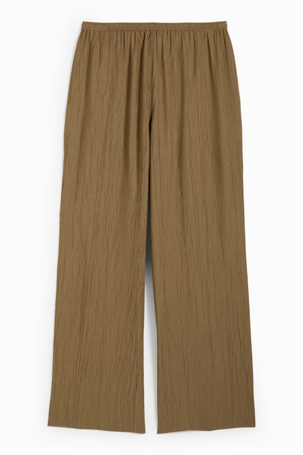 Dámské - Plátěné kalhoty - mid waist - wide leg - khaki