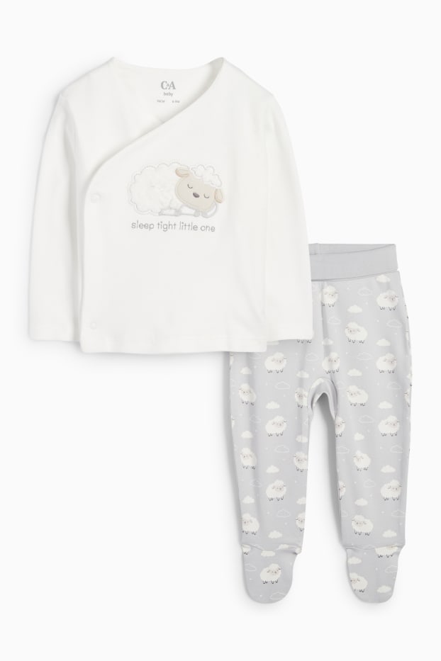 Baby Jungen - Schäfchen - Erstlingsoutfit - 2 teilig - hellgrau