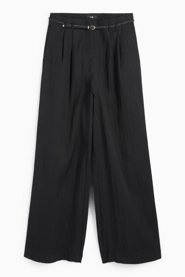 Femmes - Pantalon de toile avec ceinture - high waist - wide leg - noir
