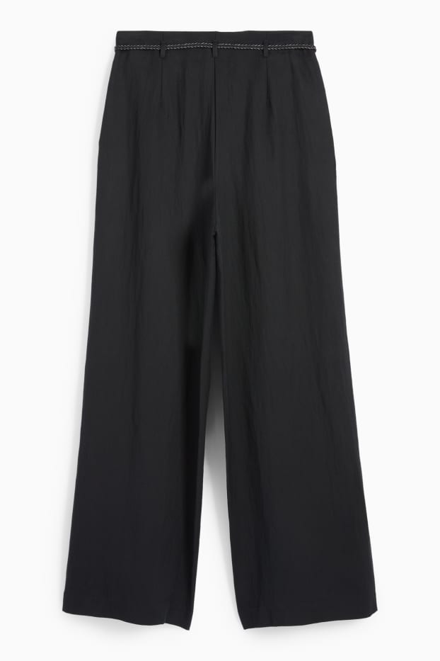 Femmes - Pantalon de toile avec ceinture - high waist - wide leg - noir