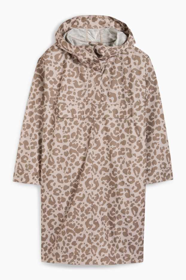 Damen - Cape mit Kapuze - faltbar - wasserabweisend - Leo-Print - taupe