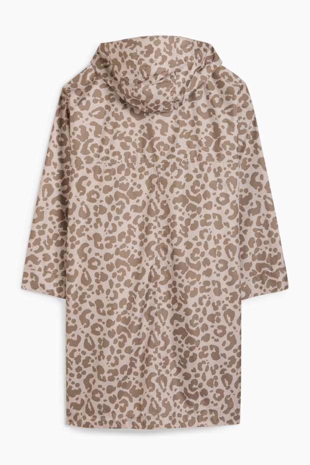 Damen - Cape mit Kapuze - faltbar - wasserabweisend - Leo-Print - taupe