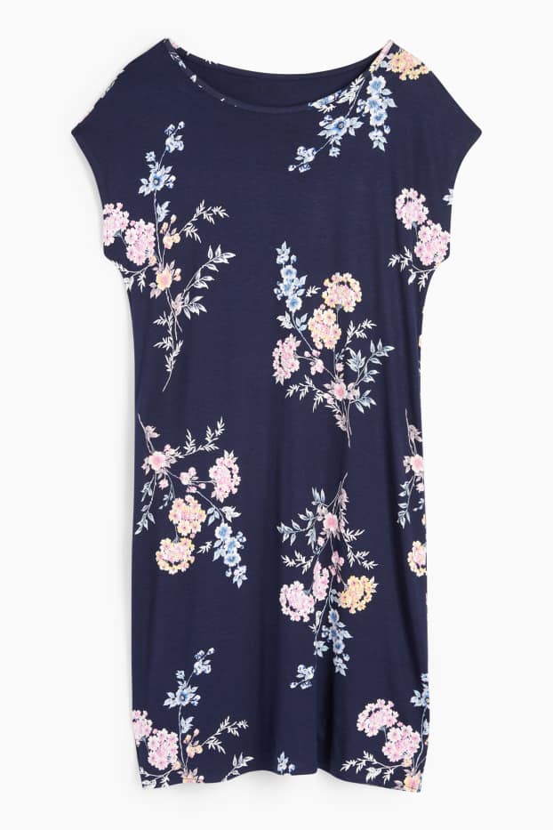 Femmes - Chemise de nuit en viscose - à fleurs - bleu foncé