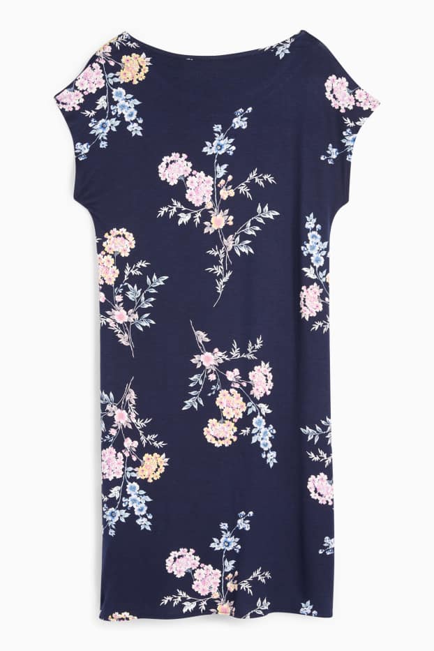 Femmes - Chemise de nuit en viscose - à fleurs - bleu foncé