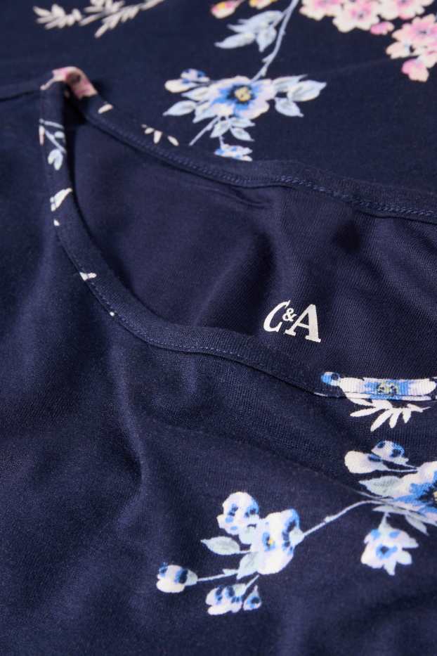 Femmes - Chemise de nuit en viscose - à fleurs - bleu foncé