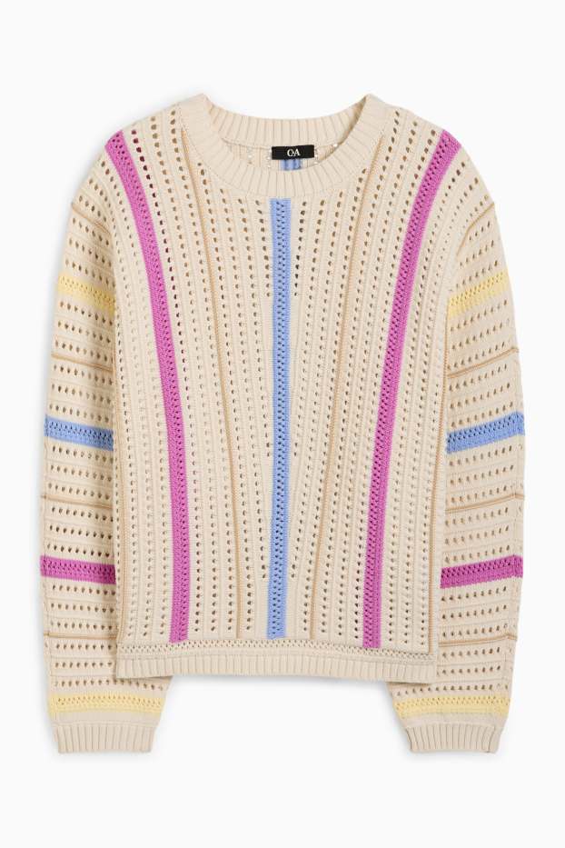 Femmes - Pull - à rayures - beige clair