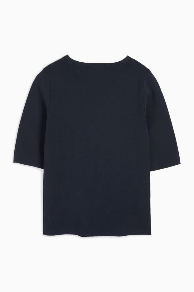 Damen - Strickpullover - kurzarm - dunkelblau