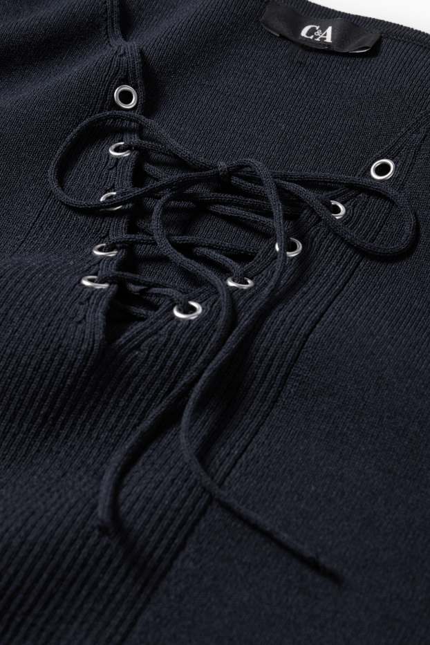 Damen - Strickpullover - kurzarm - dunkelblau