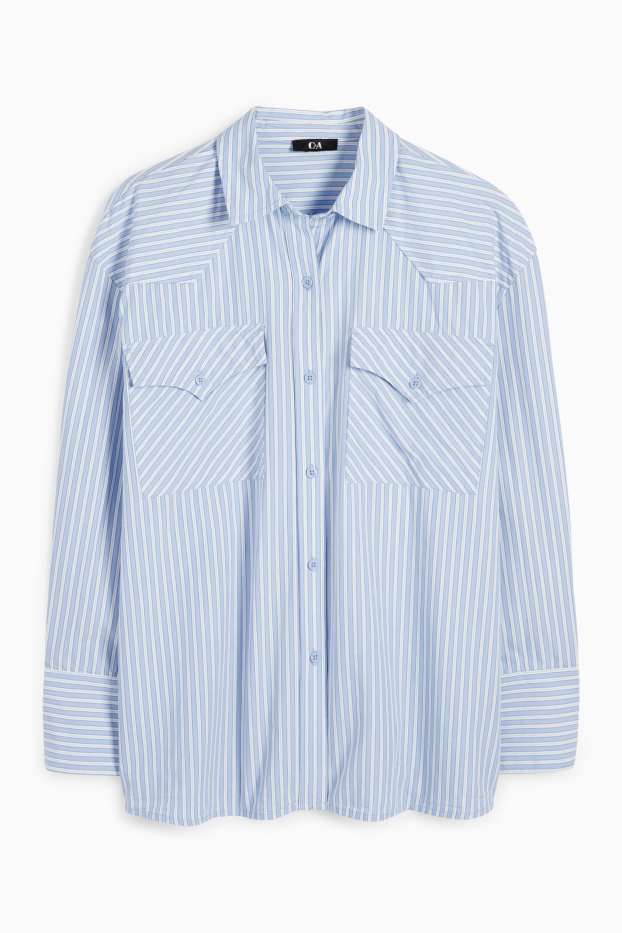 Women - Blouse - striped - light blue