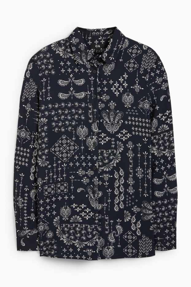 Women - Blouse - patterned - dark blue
