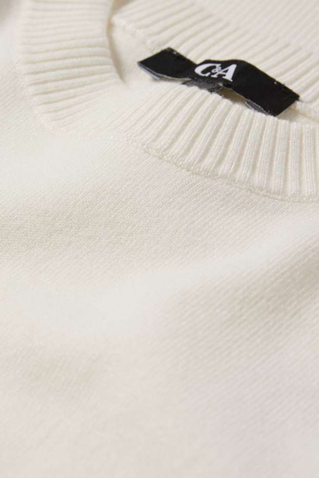 Damen - Strickpullover - kurzarm - cremeweiß