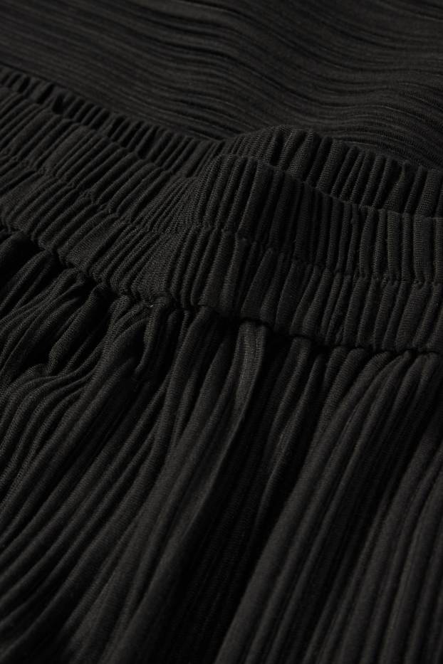 Dámské - Plisované kalhoty - high waist - wide leg - černá