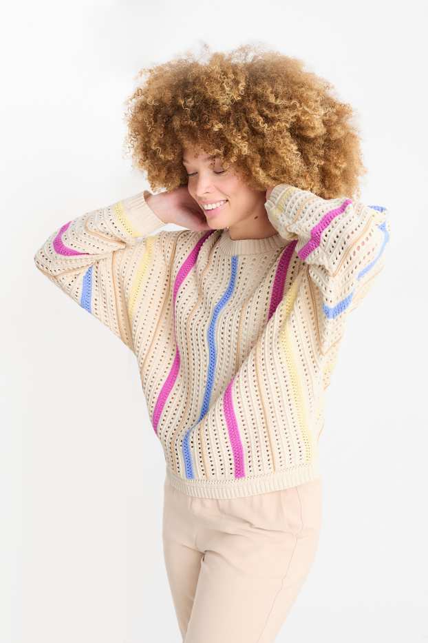 Femmes - Pull - à rayures - beige clair