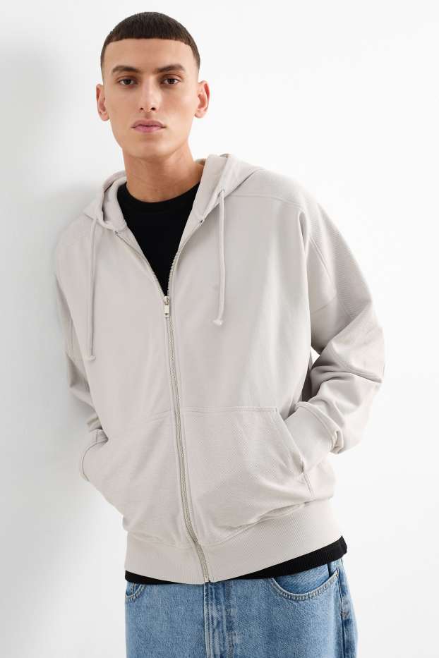 Herren - Oversized-Sweatjacke mit Kapuze - hellgrau